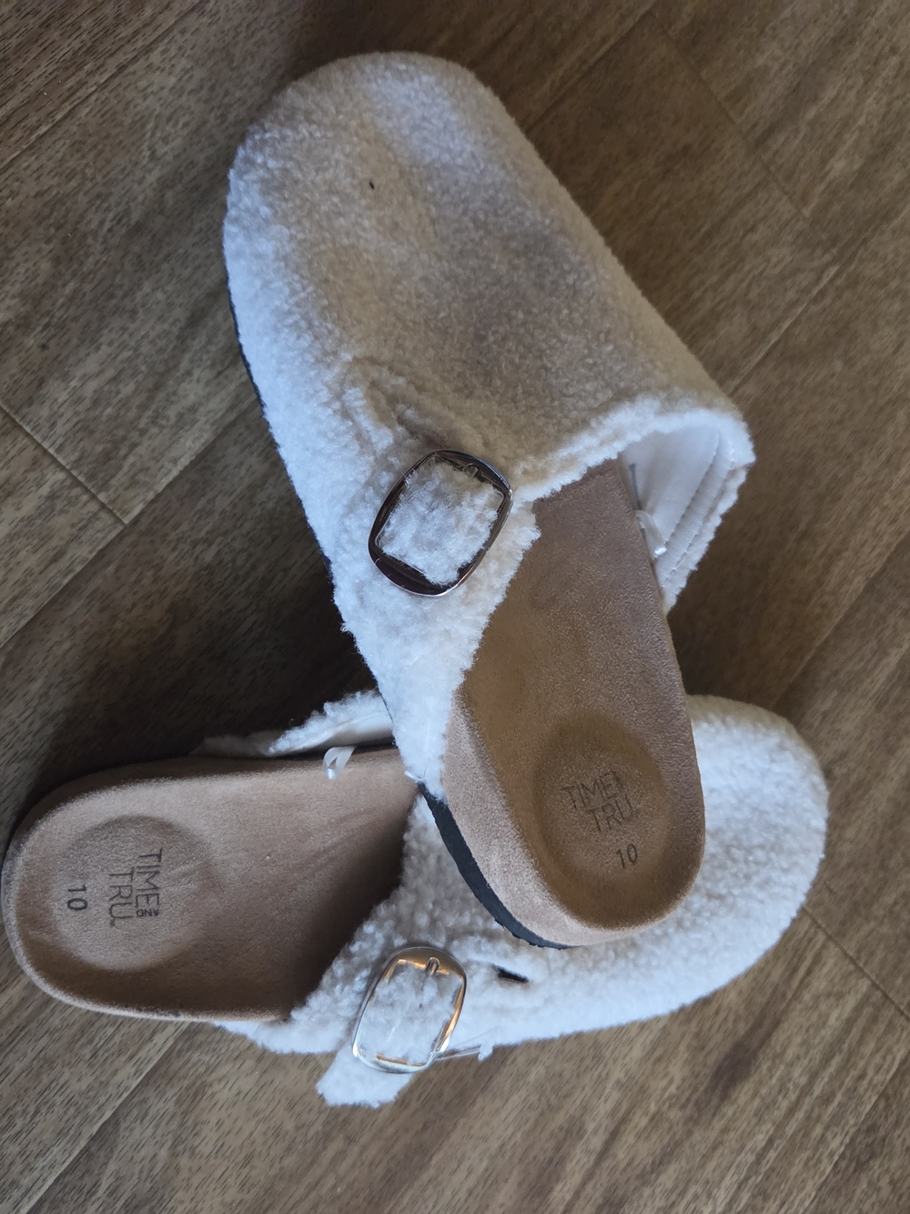 Time and Tru Cream Sherpa Slip-On Clog with Buckle Detail